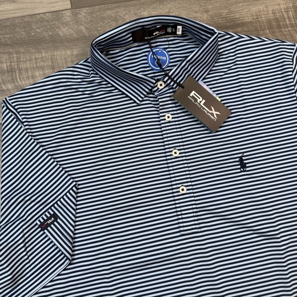 Ralph Lauren RLX Men's Performance Polo Shirt Blue Navy Stripe Size XL NWT‎